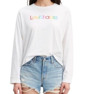 🆕 Levi's Women’s Long Sleeves White Cotton Graphic Tee